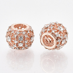 Crystal Rose Gold Plated Alloy European Beads, with Rhinestones, Large Hole Beads, Rondelle, Crystal, 11x8.5mm, Hole: 4.5mm