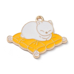 White Alloy Enamel Pendants, Light Gold, Cat with Blanket Charm, White, 24x30x1.5mm, Hole: 1.6mm