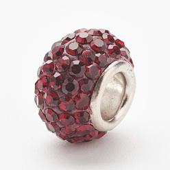208_Siam  Perles européennes de cristal autrichien, Perles avec un grand trou   , 925 noyau en argent sterling, rondelle, 208 _siam, 11~12x7.5mm, Trou: 4.5mm
