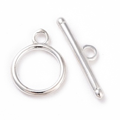 925 Sterling Silver Plated Eco-friendly Brass Toggle Clasps, Cadmium Free & Lead Free, Long-Lasting Plated, Ring, 925 Sterling Silver Plated, Ring: 15x11.5x1mm, Bar: 5x20x2mm, Hole: 2mm