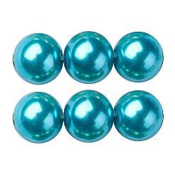 Deep Sky Blue Eco-Friendly Glass Pearl Beads Strands, Grade A, Round, Dyed, Cotton Cord Threaded, Deep Sky Blue, 10mm, Hole: 1.2~1.5mm, about 42pcs/strand, 15.7 inch