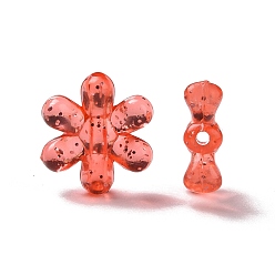 Coral Transparent with Glitter Acrylic Beads, Flower, Coral, 16.5x15x5mm, Hole: 1.5mm, about 1000pcs/500g