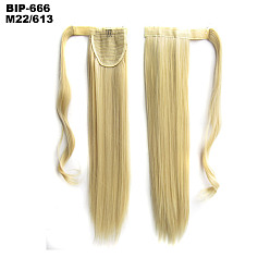 Gold Long Straight Ponytail Hair Extension Magic Paste, Heat Resistant High Temperature Fiber, Wrap Around Ponytail Synthetic Hairpiece, for Women, Gold, 21.65 inch(55cm)