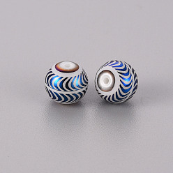 Blue Plated Electroplate Glass Beads, Round with Wave Pattern, Blue Plated, 10mm, Hole: 1.2mm