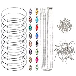 Couleur Mélangete Ensemble de bijoux bricolage, avec breloques en verre allié, Fabrication de bracelets en fer et chaînes de câbles Fabrication de colliers et crochets pour boucles d'oreilles, couleur mixte