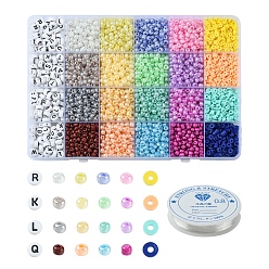 Color mezclado Kit para hacer pulseras de palabras diy, incluyendo semillas de vidrio y letras acrílicas y cuentas de disco de arcilla polimérica, hilo elástico, color mezclado, 4448 unidades / caja