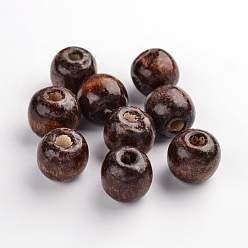 Кокосово-Коричневый Природных шарики древесины, круглые, окрашенные, кокосового коричневый, 16x18 мм, отверстия: 4 мм, о 600шт / 1000g