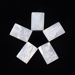 Белые Ракушки Натуральный белый кабошоны оболочки, религия, прямоугольник со святым, 11.5x7.5~8x2.5 мм