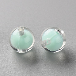 Aquamarine Transparent Acrylic Beads, Bead in Bead, Round, Aquamarine, 11.5x11mm, Hole: 2mm, about 520pcs/500g