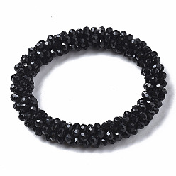 Черный Граненые непрозрачные стеклянные бусины эластичные браслеты, торсадные браслеты, случайный цвет веревки, рондель, чёрные, внутренний диаметр: 2 дюйм (5 см)