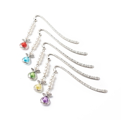 Mixed Color Alloy Bookmarks, Acrylic Imitation Pearl Beaded Angel Pendants Bookmarks, Mixed Color, 83.5x13x1.5mm