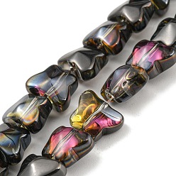 Noir Brins de perles de verre transparentes à moitié plaquées par galvanoplastie, papillon, noir, 8x10x6mm, Trou: 1mm, Environ 90 pcs/chapelet, 10.08 pouce (25.6 cm)