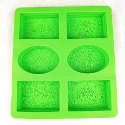 Pelouse Verte Moules en silicone de savon de bricolage, pour la fabrication de savons artisanaux, rectangle & ovale avec motif fleuri, pelouse verte, 218x198x24mm, diamètre intérieur: 79~80x55x23 mm