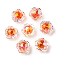 Orange Red UV Plating Rainbow Iridescent Acrylic Beads, Two Tone Bead in Bead, Flower, Orange Red, 12x12.5x8.5mm, Hole: 2.5mm