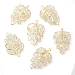 Light Gold Iron with Glass Pendants, Leaf Charm, Light Gold, 43.5x28x10mm, Hole: 1.6mm