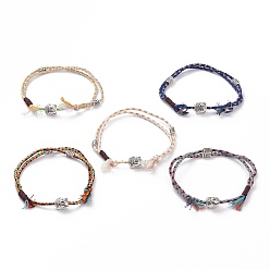 Couleur Mélangete Bracelets multi-rangs en coton, avec fil de nylon et perles en alliage de style tibétain, tête de bouddha, argent antique, couleur mixte, diamètre intérieur: 2-3/4 pouce (7 cm)
