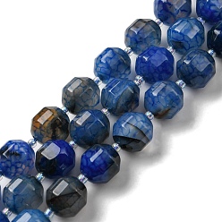 Marine Blue Natural Agate Beads Strands, Faceted Bicone Barrel Drum Beads, with Seed Beads, Dyed, Marine Blue, 12x11mm, Hole: 1.2mm, about 27pcs/strand, 14.49 inch(36.8cm)