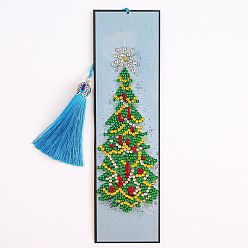 Рождественская елка Рождественские наборы для алмазной живописи своими руками для изготовления закладок, включая закладку, кисточка, смола стразы, алмазная липкая ручка, поднос тарелка и клей глина, прямоугольные, узор Рождество дерево, 210x60 мм