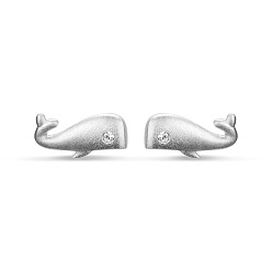 Silver SHEGRACE Lovely 925 Sterling Silver Ear Studs, Tiny Whale Shape with AAA Cubic Zirconia, Silver, 11x5mm, Pin: 0.7mm