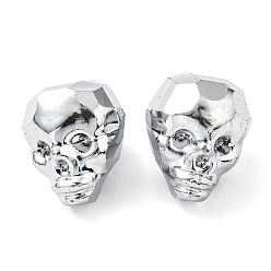 Silver Electroplate Glass Bead, Metallic, Faceted, Skull, Silver, 16x13x14~14.5mm, Hole: 1.6mm