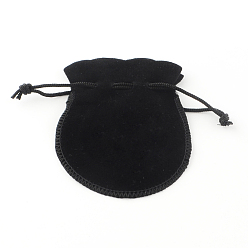 Черный Бархатные сумки, мешочки для украшений в форме калебаса на шнурке, чёрные, 9x7 см