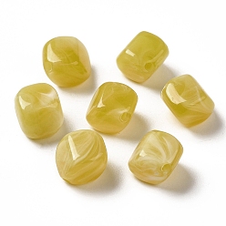 Light Khaki Transparent Acrylic Beads, Two Tone, Cube, Light Khaki, 11.5x11.5x8.5mm, Hole: 1.8mm, about: 855pcs/500g