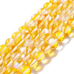 Gold Synthetic Moonstone Beads Strands, Round, Gold, 8mm, Hole: 1mm, about 48pcs/strand, 14.57''~15.35''(37~39cm)