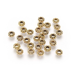 Antique Golden Tibetan Style Alloy Spacer Beads, Lead Free & Cadmium Free, Flower, Antique Golden, 6x3mm, Hole: 2.5mm