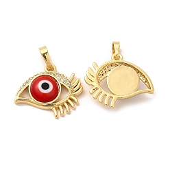 Red Rack Plating Brass Micro Pave Clear Cubic Zirconia Pendants, with Handmade Evil Eye Lampwork, Cadmium Free & Lead Free, Long-Lasting Real 18K Gold Plated, Eye Charm, Red, 17x19.5x5mm, Hole: 6x3mm