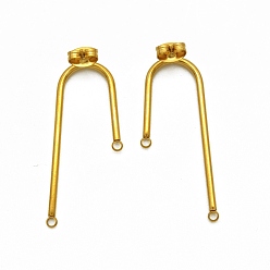 Golden 304 Stainless Steel Stud Earring Finding, with Loop and Ear Nuts, Arc, Golden, 37x15x1.5mm, Hole: 1.6mm, Pin: 0.8mm