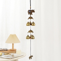 Elefante Campanas de viento de campana de latón estilo mal de ojo, Para decoración colgante de la habitación del hogar., elefante, 560 mm