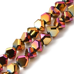 Arco Iris Chapado Abalorios de vidrio electrochapa, facetados, triángulo, arco iris chapado, 8~9x8.5~9x8.5~9 mm, agujero: 1.5 mm, sobre 50 unidades / cadena, 16.69'' (42.4 cm)