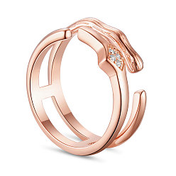 Rose Gold SHEGRACE 925 Sterling Silver Finger Ring, Wide Band Rings, with Grade AAA Cubic Zirconia, Size 8, Rose Gold, 18mm
