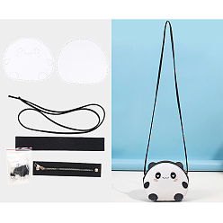 Black DIY Panda Crossbody Bag Making Kits, Including PU Fabric, Bag Handles, Zipper, Needle and Wire, Black, 16x18.5x4.5cm