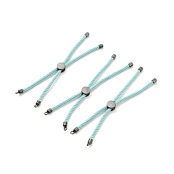 Pale Turquoise Half Finished Twisted Milan Rope Slider Bracelets, with Rack Plating Brass Cord Ends & Open Loop, Cadmium Free & Lead Free, for Connector Charm Bracelet Making, Gunmetal, Pale Turquoise, 222~230x3mm