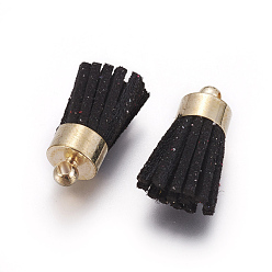 Black Suede Cord Tassel Pendants, with Brass Findings, Golden, Black, 16~19x7mm, Hole: 1mm