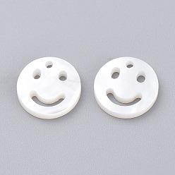 White Shell Natural White Shell Mother of Pearl Shell Charms, Smile Face, 10x1mm, Hole: 1.5mm