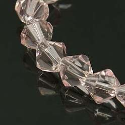 Pink Perles en verre transparentes demi-main, Toupie, rose, 4mm, Trou: 1mm, Environ 70 pcs/chapelet, 10.63 pouce