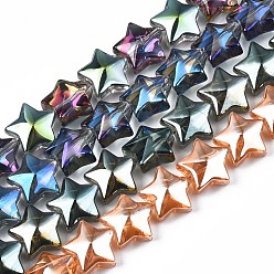 Couleur Mélangete Perles en verre plaquent brin, étoiles, couleur mixte, 11.5~12.5x13x7mm, Trou: 1mm, Environ 55~56 pcs/chapelet, 23.62 pouces ~ 25.20 pouces (60~64 cm)