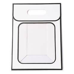White Rectangle Paper Bags, Flip Over Paper Bag, with Handle and Plastic Window, White, 30x21.5x13cm