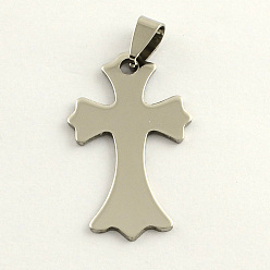 Stainless Steel Color 201 Stainless Steel Cross Stamping Blank Tag Pendants, with Snap on Bails, Stainless Steel Color, 36x21x1mm, Hole: 3mm