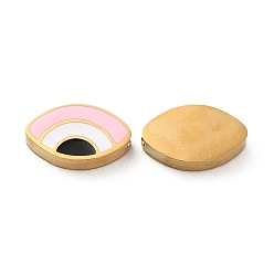 Pink Revestimiento iónico (ip) 304 perlas de acero inoxidable, con esmalte, real 18 k chapado en oro, ojo, rosa, 8x13.5x3 mm, agujero: 1.8 mm