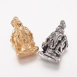 Mixed Color 304 Stainless Steel Pendants, Lord Ganesha, Mixed Color, 42x23x14mm, Hole: 5x8mm