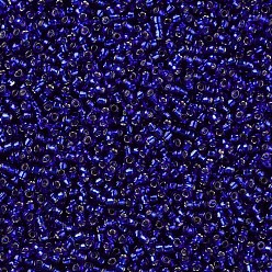 Azul de Medianoche 8/0 calificar unas cuentas redondas de semillas de vidrio, plata forrada, azul medianoche, 8/0, 3x2 mm, agujero: 1 mm, sobre 10000 unidades / libra