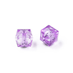 Medium Orchid Transparent Acrylic Beads, Faceted, Cube, Medium Orchid, 10x11x11mm, Hole: 2mm, about 670pcs/500g