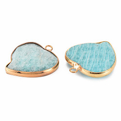 Amazonite Natural Amazonite Pendants, with Light Gold Plated Brass Findings, Faceted, Heart, 29~29.5x26~26.5x6mm, Hole: 2mm