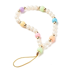 Colorful Acrylic Mobile Phone Straps, with Electroplate Non-magnetic Synthetic Hematite Beads and Nylon Thread, Colorful, 18.5cm