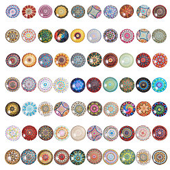 Mixed Color PandaHall Elite Printed Picture Glass Cabochons, Half Round/Dome, Floral Series, Mixed Color, 24.5~25x6~7mm
