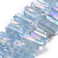 Aqua Natural Quartz Crystal Points Beads Strands, Dyed, Nuggets, Aqua, 15~30x4~8x4~7mm, Hole: 1mm, 8 inch
