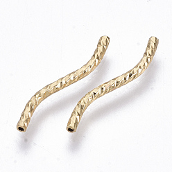 Real 18K Gold Plated Brass Tube Beads, Curved Tube Noodle Beads, Curved Tube, Nickel Free, Faceted, Real 18K Gold Plated, 20x3x2mm, Hole: 0.7mm